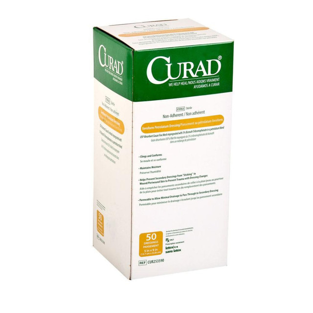 MEDLINE INDUSTRIES, INC. CUR253590 CURAD Sterile Xeroform Gauze, 9in x 5in, White, Pack Of 200 MEDLINE INDUSTRIES, INC. CUR253590 CURAD Sterile Xeroform Gauze, 9in x 5in, White, Pack Of 200