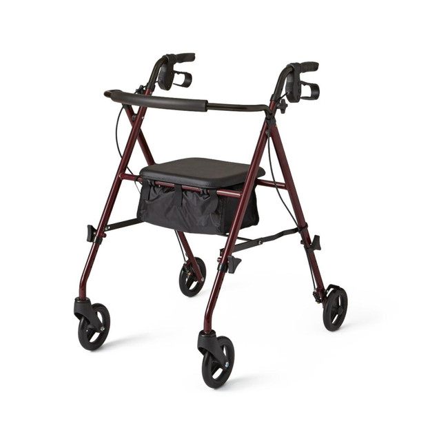 MEDLINE INDUSTRIES, INC. MDS86825SLRS Medline Adjustable Steel Rollator With Seat, 36in x 17in, Burgundy MEDLINE INDUSTRIES, INC. MDS86825SLRS Medline Adjustable Steel Rollator With Seat, 36in x 17in, Burgundy
