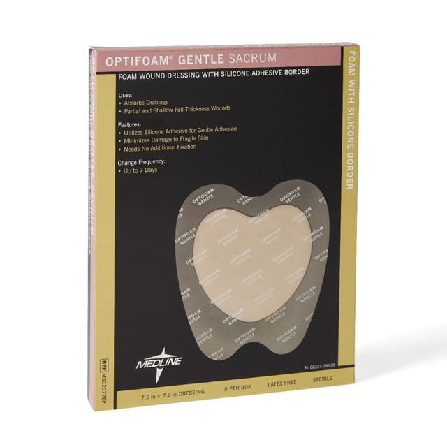 MEDLINE INDUSTRIES, INC. MSC2077EPZ Medline Optifoam Gentle Silicone Border Dressings, 7in x 7in, Tan, Pack Of 5 MEDLINE INDUSTRIES, INC. MSC2077EPZ Medline Optifoam Gentle Silicone Border Dressings, 7in x 7in, Tan, Pack Of 5