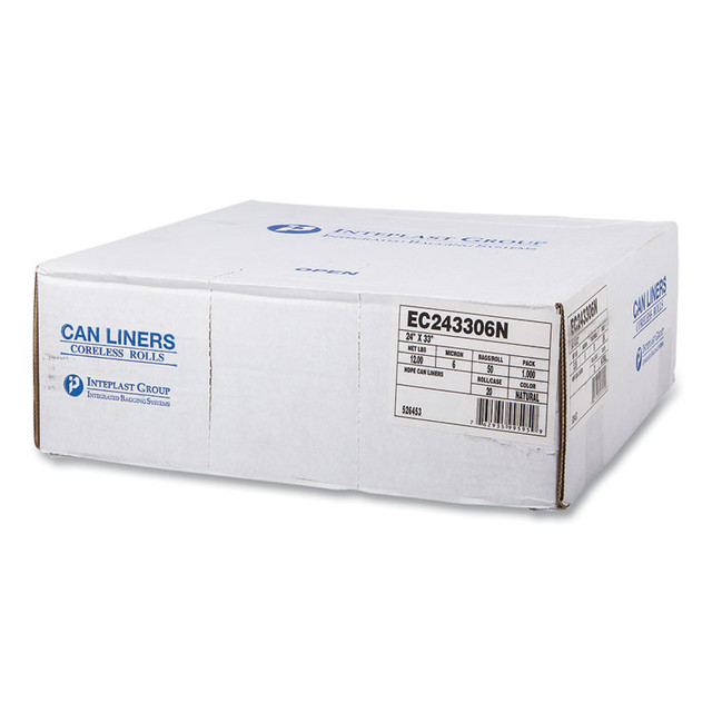 INTEGRATED BAGGING SYSTEMS Inteplast Group EC243306N High-Density Commercial Can Liners, 16 gal, 6 mic, 24" x 33", Natural, Perforated Roll, 50 Bags/Roll, 20 Rolls/Carton