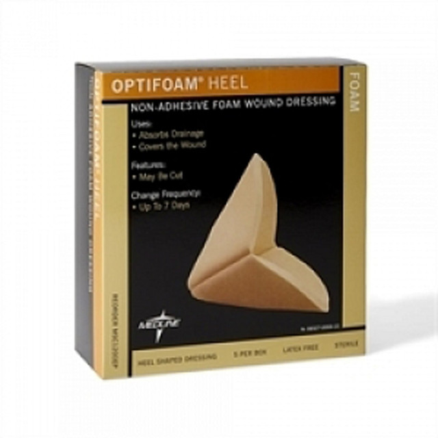 MEDLINE INDUSTRIES, INC. MSC1200EPZ Medline Optifoam Heel Non-Adhesive Wound Dressings, 3 11/16in x 3 11/16in, Tan, Pack Of 5
