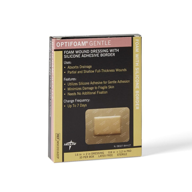 MEDLINE INDUSTRIES, INC. MSC20162EPZ Medline Optifoam Gentle Silicone Border Dressings, 1 5/8in x 2in, Tan, Pack Of 10