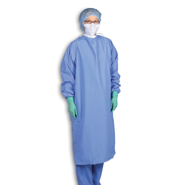 MEDLINE INDUSTRIES, INC. MDT012080L Medline 1-Ply Blockade Surgeons Gowns, Snap Neck And Tie Mid-Back, Large, Ceil Blue, Pack Of 12 MEDLINE INDUSTRIES, INC. MDT012080L Medline 1-Ply Blockade Surgeons Gowns, Snap Neck And Tie Mid-Back, Large, Ceil Blue, Pack Of 12