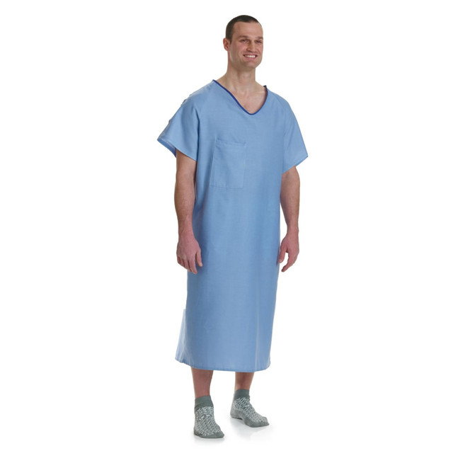 MEDLINE INDUSTRIES, INC. MDTPG5ITSBLU Medline Blue Collection IV Gowns, 66in, Solid Blue, Pack Of 12 MEDLINE INDUSTRIES, INC. MDTPG5ITSBLU Medline Blue Collection IV Gowns, 66in, Solid Blue, Pack Of 12