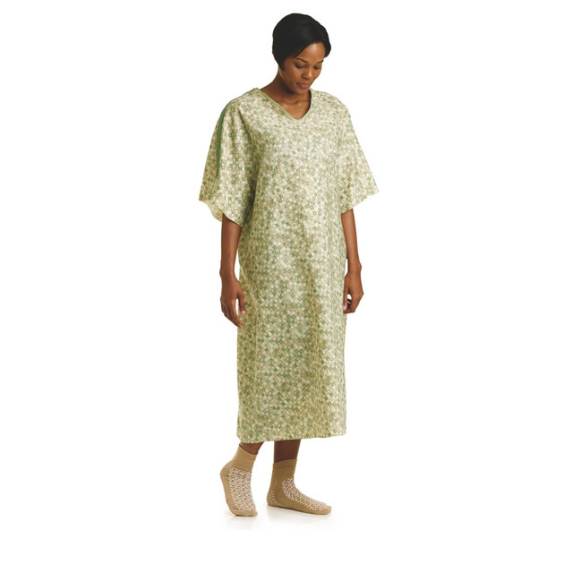 MEDLINE INDUSTRIES, INC. MDTPG5PTSRSB Medline Royale Print Deluxe Cut IV Patient Gowns, Plastic Snaps, Royale Sage/Beige, Pack Of 12