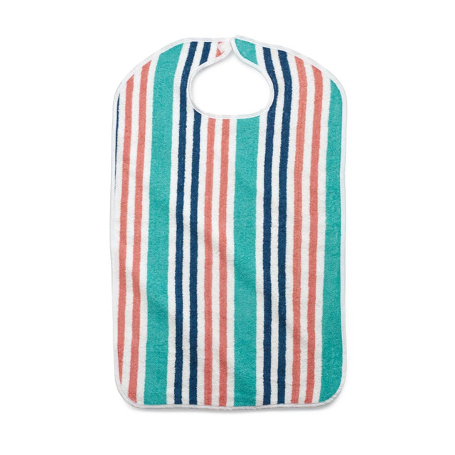 MEDLINE INDUSTRIES, INC. MDTAB3C36STP Medline Terry Cloth Striped Clothing Protectors, 22in x 36in, Bright Stripe, Pack Of 12 MEDLINE INDUSTRIES, INC. MDTAB3C36STP Medline Terry Cloth Striped Clothing Protectors, 22in x 36in, Bright Stripe, Pack Of 12
