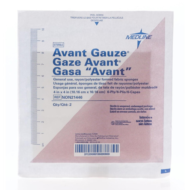 MEDLINE INDUSTRIES, INC. NON21446 Medline Avant Gauze Nonwoven Sterile Sponges, 4in x 4in, White, Case Of 600