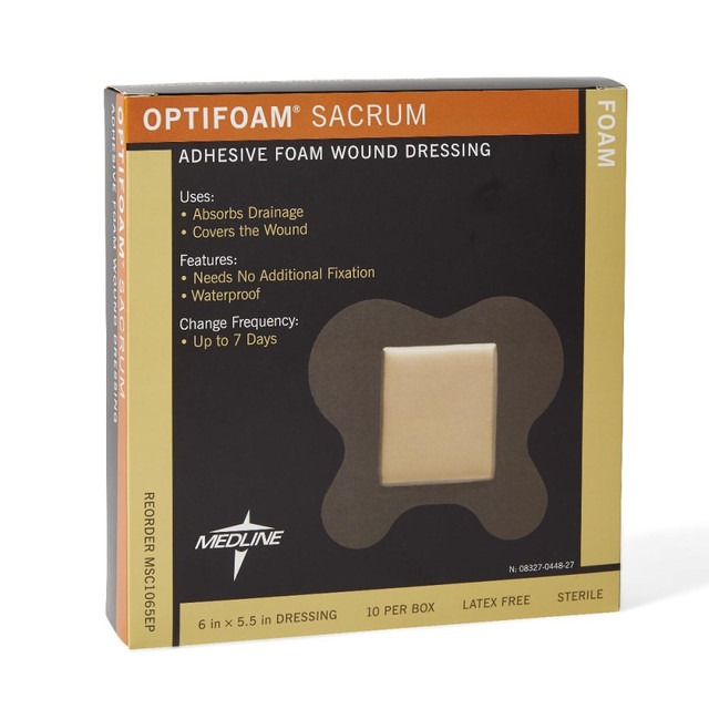 MEDLINE INDUSTRIES, INC. MSC1065EPZ Medline Optifoam Sacral Adhesive Dressings, 6 1/8in x 5 1/2in, Tan, Pack Of 10 MEDLINE INDUSTRIES, INC. MSC1065EPZ Medline Optifoam Sacral Adhesive Dressings, 6 1/8in x 5 1/2in, Tan, Pack Of 10