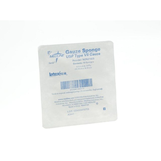 MEDLINE INDUSTRIES, INC. NON21425 Medline Woven Sterile Gauze Sponges, 8-Ply, 4in x 4in, White, Pack Of 1,280 MEDLINE INDUSTRIES, INC. NON21425 Medline Woven Sterile Gauze Sponges, 8-Ply, 4in x 4in, White, Pack Of 1,280