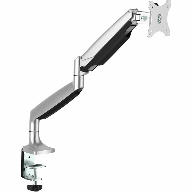Articulating arm rotates and swivels 180 degrees, and provides +90/ -90 degree tilt  Landscape-to-portrait display rotation (for use in portrait position, the mount supports ultrawide displays with max width of 33.8in/85.9 cm)  Smooth one-touch height adjustment (up to 13.1in / 335 mm), with the gas-spring arm  Durable heavy-duty aluminum construction with attractive silver finish  Mount a VESA (75x75, 100x100) compatible display 12in to 34in , flat screen, curved or ultrawide, with a max weight of 19.9 lb. (9 kg)