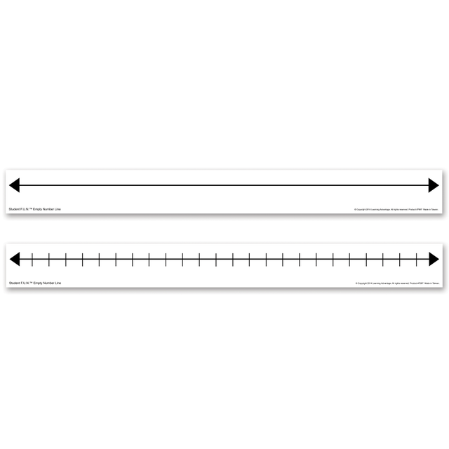 Now you can get the powerful F.U.N. Empty Number Lines into the hands of every student, so they can truly internalize number sense.  It has a double-sided, write-on/wipe-off surface so students can follow along with the teacher or use them individually or in centers. The student-sized version measures 1-3/4in x 17-1/2in.  F.U.N. stands for Fluency & Understanding Numbers.  The F.U.N. Empty Number Line, also known as an open number line, is a visual representation for sharing students thinking strategies and developing number sense.  This student-sized version of the F.U.N. Empty Number Line can be a great tool for students to follow along with the teacher using the full size model.  They can also be used individually or in centers.  The student-sized number lines also doubles as a great visual aid to demonstrate equivalencies using the whole, halves, fourths, sixths, eighths and twelfths Fraction Strips.  Set of 10 student-sized number lines.