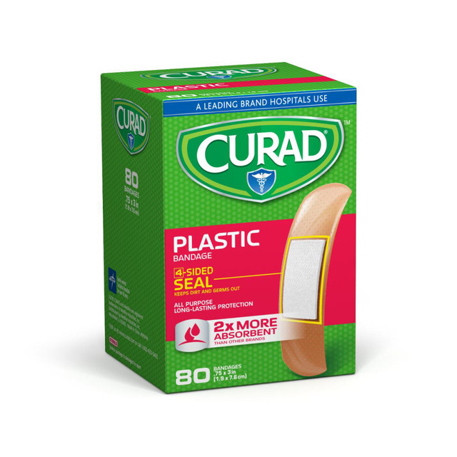 MEDLINE INDUSTRIES, INC. CUR02278RB CURAD Plastic Adhesive Bandages, 3/4in x 3in, Tan, Case Of 24