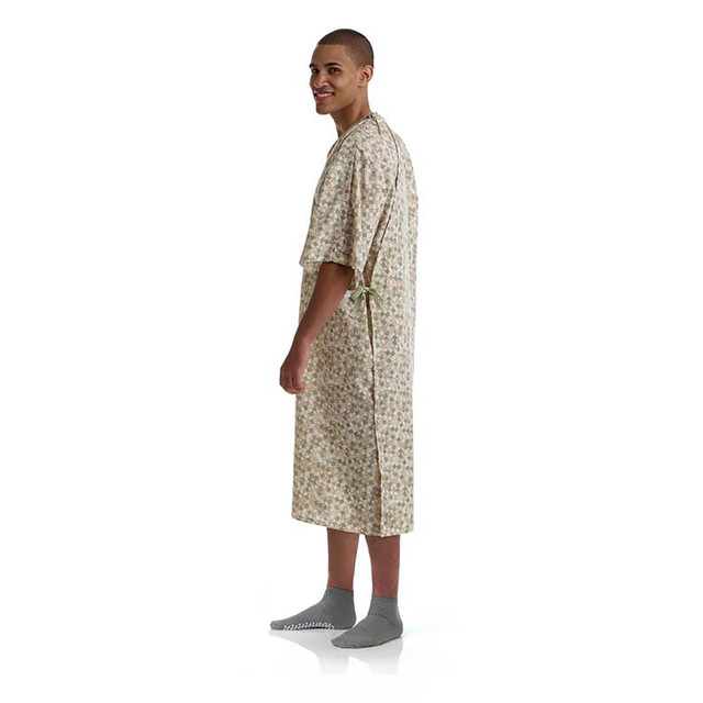 MEDLINE INDUSTRIES, INC. MDTPG5ITSRSB Medline Royale Print Deluxe Cut IV Patient Gowns, Royale Sage/Beige, Pack Of 12 MEDLINE INDUSTRIES, INC. MDTPG5ITSRSB Medline Royale Print Deluxe Cut IV Patient Gowns, Royale Sage/Beige, Pack Of 12