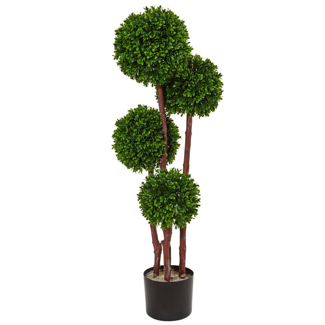 NEARLY NATURAL INC. 5486 Nearly Natural Boxwood Topiary 36inH Artificial UV Resistant Indoor/Outdoor Tree With Pot, 36inH x 13inW x 13inD, Green
