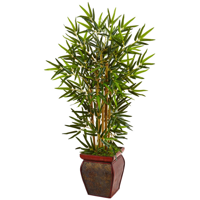 NEARLY NATURAL INC. 5933 Nearly Natural 3-1/2ftH Bamboo Artificial Tree With Wooden Decorative Planter, 42inH x 24inW x 24inD, Brown/Green