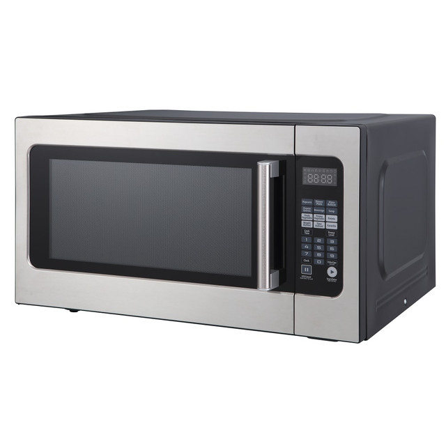 Make quick, warm meals with help from the Magic Chef 1,200-Watt Countertop Microwave With Sensor Cook. This microwave features a digital display and simple controls to help you choose between different power levels and auto-cook options, and its memory function even lets you choose your own custom cook settings.  Electronic controls and a digital display for simple operation.  Offers multi-stage cooking for 2 different stages.  10 power levels, 9 auto-cook options and weight and time defrost options help you cook food items just right.  Memory function allows 3 custom cook settings for often-eaten foods.  Stainless door offers a sleek look.  Child safety lock to prevent unwanted opening.  Parts and labor are backed by the manufacturers 1-year limited warranty, and the compressor is backed by the manufacturers 5-year limited warranty.