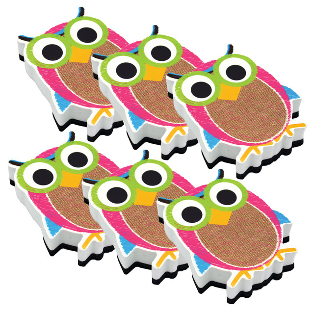 EDUCATORS RESOURCE ASH10049-6 Ashley Productions Magnetic Whiteboard Eraser, Burlap Scribble Owl, Pack Of 6