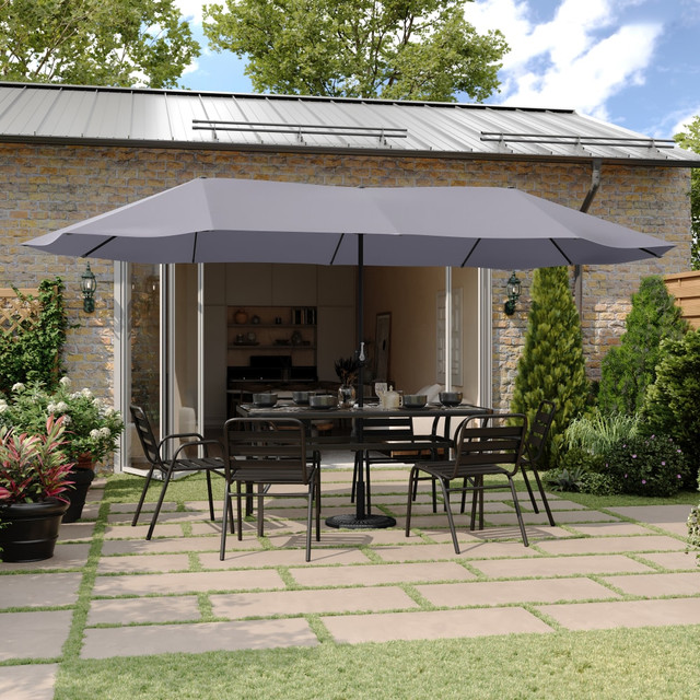 FLASH FURNITURE GMWLUU021GRY Elizabeth Commercial Grade 15 FT Triple Head Patio Umbrella with Crank and Easy Lift Functionality, Gray FLASH FURNITURE GMWLUU021GRY Elizabeth Commercial Grade 15 FT Triple Head Patio Umbrella with Crank and Easy Lift Functionality, Gray