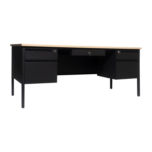 FLASH FURNITURE GCMBLK180WOK Cambridge Commercial Grade Double Pedestal 70inW x 30inD Desk with Locking Drawers and Metal Frame, White Oak FLASH FURNITURE GCMBLK180WOK Cambridge Commercial Grade Double Pedestal 70inW x 30inD Desk with Locking Drawers and Metal Frame, White Oak