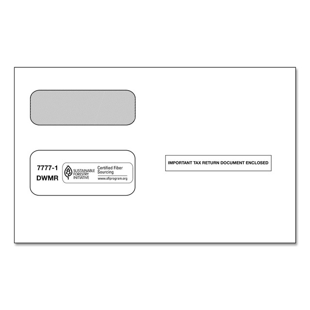 TAX FORMS PRINTING, INC. 77771OD ComplyRight Double-Window Envelopes For 2-Up 1099 Tax Forms, 5-5/8in x 9in, Moisture-Seal, White, Pack Of 100 Envelopes TAX FORMS PRINTING, INC. 77771OD ComplyRight Double-Window Envelopes For 2-Up 1099 Tax Forms, 5-5/8in x 9in, Moisture-Seal, White, Pack Of 100 Envelopes