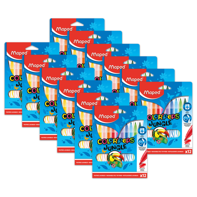 EDUCATORS RESOURCE MAP845420-12 Maped Color"Peps Ultrawashable Markers, Fine Tip, Jungle, 12 Markers Per Pack, Set Of 12 Packs EDUCATORS RESOURCE MAP845420-12 Maped Color"Peps Ultrawashable Markers, Fine Tip, Jungle, 12 Markers Per Pack, Set Of 12 Packs