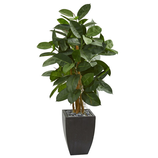 NEARLY NATURAL INC. 9252 Nearly Natural 56in Artificial Rubber Tree With Planter, Green/Black NEARLY NATURAL INC. 9252 Nearly Natural 56in Artificial Rubber Tree With Planter, Green/Black