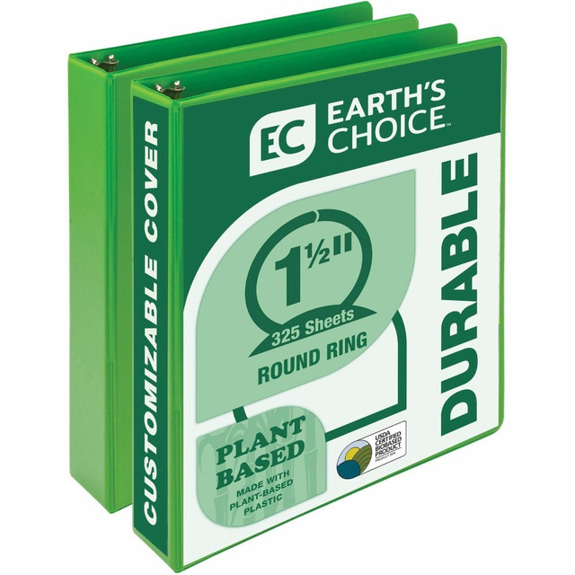 SAMSILL CORP MP286578 Samsill Earths Choice Plant-based View Binders - 1 1/2in Binder Capacity - Letter - 8 1/2in x 11in Sheet Size - 3 x Round Ring Fastener(s) - Chipboard, Polypropylene, Plastic - Lime - Recycled