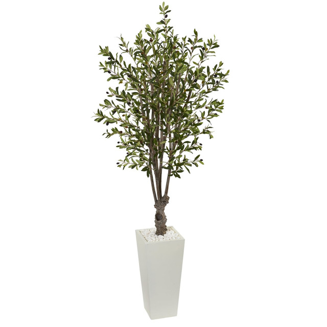 NEARLY NATURAL INC. 5832 Nearly Natural 6ftH Olive Artificial Tree With Tower Planter, 72inH x 24inW x 24inD, White/Green NEARLY NATURAL INC. 5832 Nearly Natural 6ftH Olive Artificial Tree With Tower Planter, 72inH x 24inW x 24inD, White/Green