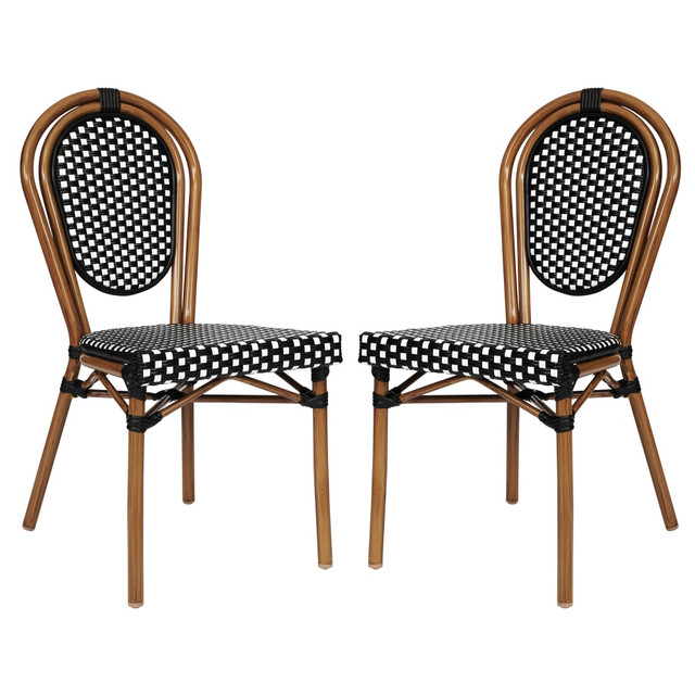 FLASH FURNITURE 2SDA6422SBWNAT  2 Pack Lourdes Indoor/Outdoor Commercial Thonet Bistro Stacking Chair, PE Rattan and Aluminum Frame, Black & White/Natural Frame