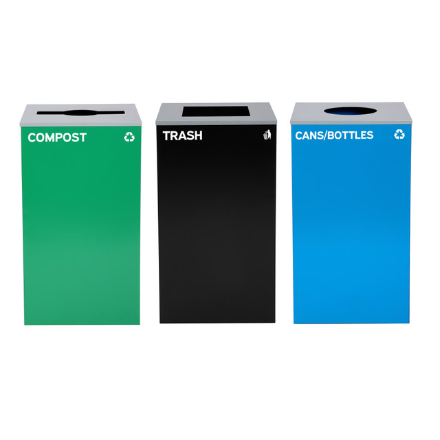ADIR CORP. ALP4450-BLK-KIT38 Alpine Industries Stainless-Steel Open Top Cans/Bottles Recycling, Compost And Trash Can Set With Square, Mixed And Circle Lids, 29 Gallons, 30inH x 16-15/16inW x 16-15/16inD, Black/Blue/Green, Set Of 3 Trash Cans ADIR CORP. ALP4450-BLK-KIT38 Alpine Industries Stainless-Steel Open Top Cans/Bottles Recycling, Compost And Trash Can Set With Square, Mixed And Circle Lids, 29 Gallons, 30inH x 16-15/16inW x 16-15/16inD, Black/Blue/Green, Set Of 3 Trash Cans