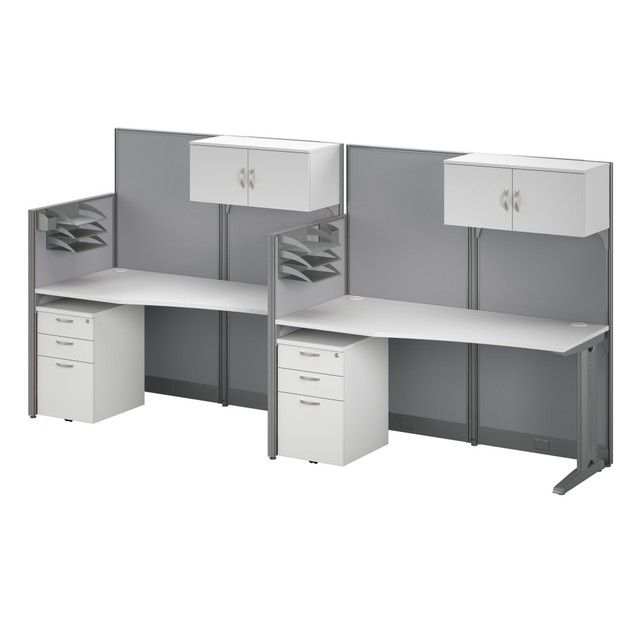 BUSH INDUSTRIES INC. OIAH005WH Bush Business Furniture Office in an Hour 2-Person 129inW Straight Cubicle Desks With Storage, Drawers And Organizers, Pure White, Standard Delivery