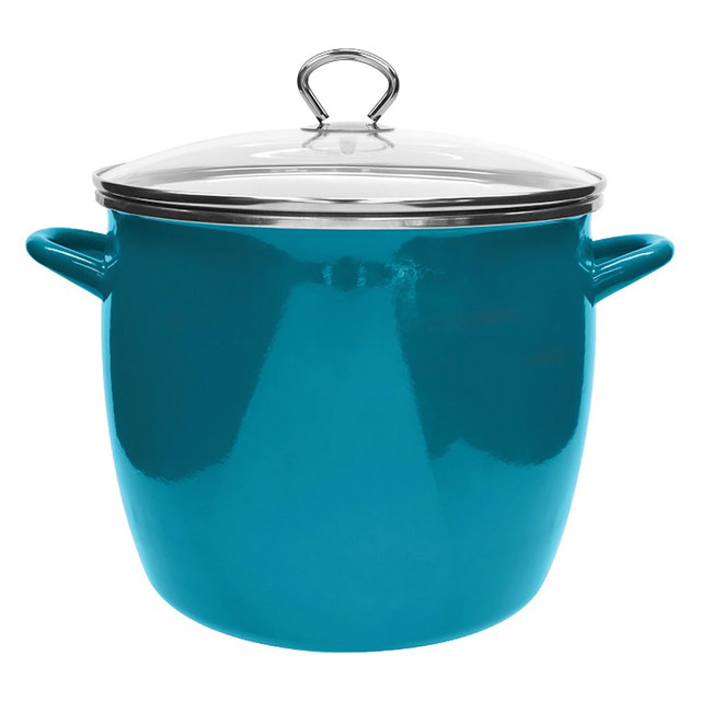 EKCO(R) 4043693 Vasconia Enamel-On-Steel Stockpot With Glass Lid, 12 Qt, Teal