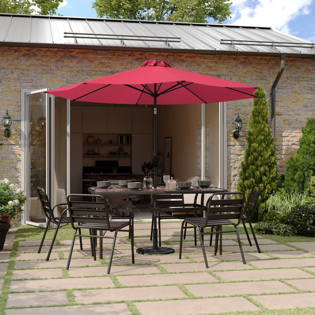 FLASH FURNITURE GMWLU22002BRED Montego Commercial Grade 9ft Round Solar LED Umbrella with Crank Lift and Tilt Function, Red FLASH FURNITURE GMWLU22002BRED Montego Commercial Grade 9ft Round Solar LED Umbrella with Crank Lift and Tilt Function, Red
