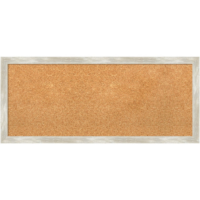 UNIEK INC. A42705383494 Amanti Art Rectangular Non-Magnetic Cork Bulletin Board, Natural, 32in x 14in, Crackled Metallic Narrow Plastic Frame