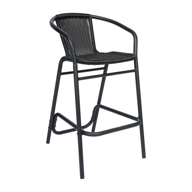 FLASH FURNITURE SDA632032RBK Lila Commercial Grade Indoor-Outdoor PE Rattan Restaurant Barstool with Aluminum Frame and Footrest, Black FLASH FURNITURE SDA632032RBK Lila Commercial Grade Indoor-Outdoor PE Rattan Restaurant Barstool with Aluminum Frame and Footrest, Black