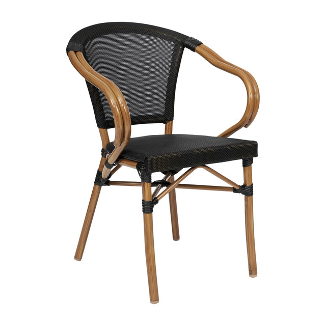 FLASH FURNITURE SDAS64218BKN Marseille Indoor/Outdoor Commercial Bistro Stacking Chair with Arms, Textilene and Bamboo Print Aluminum Frame, Black/Natural Frame FLASH FURNITURE SDAS64218BKN Marseille Indoor/Outdoor Commercial Bistro Stacking Chair with Arms, Textilene and Bamboo Print Aluminum Frame, Black/Natural Frame