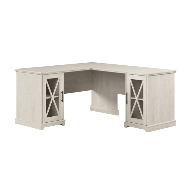 BUSH INDUSTRIES INC. LEN018LW Bush Business Furniture Lennox 60inW Farmhouse L-Shaped Corner Desk With Storage Cabinets, Linen White Oak, Standard Delivery BUSH INDUSTRIES INC. LEN018LW Bush Business Furniture Lennox 60inW Farmhouse L-Shaped Corner Desk With Storage Cabinets, Linen White Oak, Standard Delivery