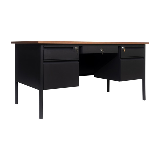 FLASH FURNITURE GCMBLK179WLN Cambridge Commercial Grade Double Pedestal 60inW x 30inD Desk with Locking Drawers and Metal Frame, Walnut FLASH FURNITURE GCMBLK179WLN Cambridge Commercial Grade Double Pedestal 60inW x 30inD Desk with Locking Drawers and Metal Frame, Walnut
