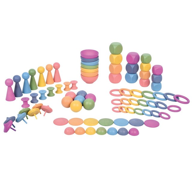 LEARNING ADVANTAGE CTU73979 TickiT Rainbow Wooden Super Set, Assorted Colors, Set Of 84 Pieces