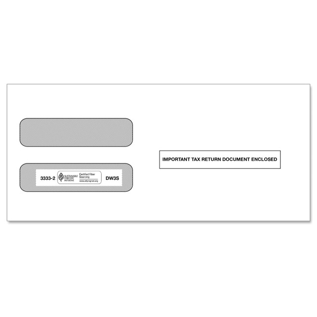 TAX FORMS PRINTING, INC. 33332OD ComplyRight Double-Window Envelopes For W-2 (5210/5211) Tax Forms, 3-7/8in x 8-1/2in, Self-Seal, White, Pack Of 100 Envelopes TAX FORMS PRINTING, INC. 33332OD ComplyRight Double-Window Envelopes For W-2 (5210/5211) Tax Forms, 3-7/8in x 8-1/2in, Self-Seal, White, Pack Of 100 Envelopes