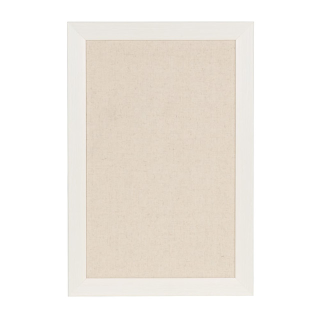 UNIEK INC. 211495 DesignOvations Beatrice Non-Magnetic Framed Linen Fabric Pinboard, 27in x 18-3/16in, Beige, White Plastic Frame