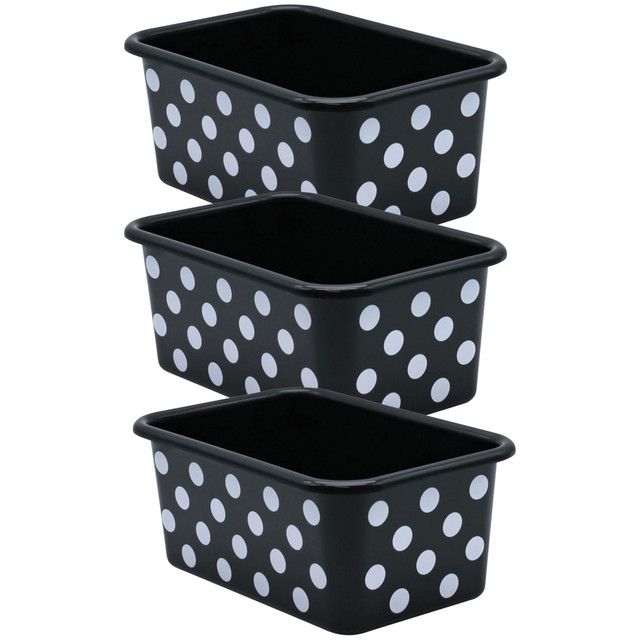 EDUCATORS RESOURCE TCR20402-3 Teacher Created Resources Plastic Storage Bin, Small, White Polka Dots on Black, Pack Of 3 EDUCATORS RESOURCE TCR20402-3 Teacher Created Resources Plastic Storage Bin, Small, White Polka Dots on Black, Pack Of 3