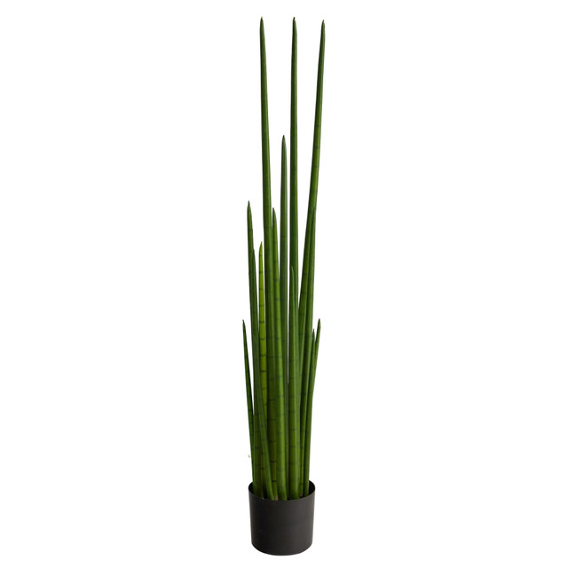 NEARLY NATURAL INC. P1809 Nearly Natural Sansevieria Snake 60inH Artificial Plant With Planter, 60inH x 9inW x 9inD, Green/Black