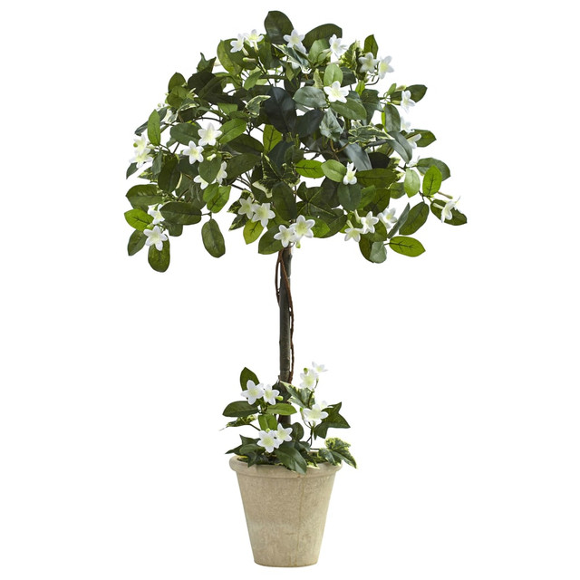 NEARLY NATURAL INC. 6820 Nearly Natural Stephanotis Topiary 36inH Artificial Plant With Planter, 36inH x 23inW x 23inD, Green NEARLY NATURAL INC. 6820 Nearly Natural Stephanotis Topiary 36inH Artificial Plant With Planter, 36inH x 23inW x 23inD, Green
