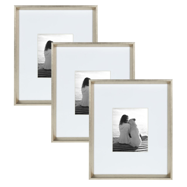 UNIEK INC. 212183 Kate And Laurel Calter Modern Wall Picture Frame Set, 21 1/2in x 17 1/2in With Mat, Silver, Set Of 3 UNIEK INC. 212183 Kate And Laurel Calter Modern Wall Picture Frame Set, 21 1/2in x 17 1/2in With Mat, Silver, Set Of 3