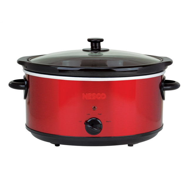 METAL WARE CORP. SC-6-22 Nesco 6 Qt 275W Analog Stainless Steel Portable Slow Cooker, Red