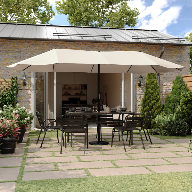 FLASH FURNITURE GMWLUU021TAN Elizabeth Commercial Grade 15 FT Triple Head Patio Umbrella with Crank and Easy Lift Functionality, Tan FLASH FURNITURE GMWLUU021TAN Elizabeth Commercial Grade 15 FT Triple Head Patio Umbrella with Crank and Easy Lift Functionality, Tan
