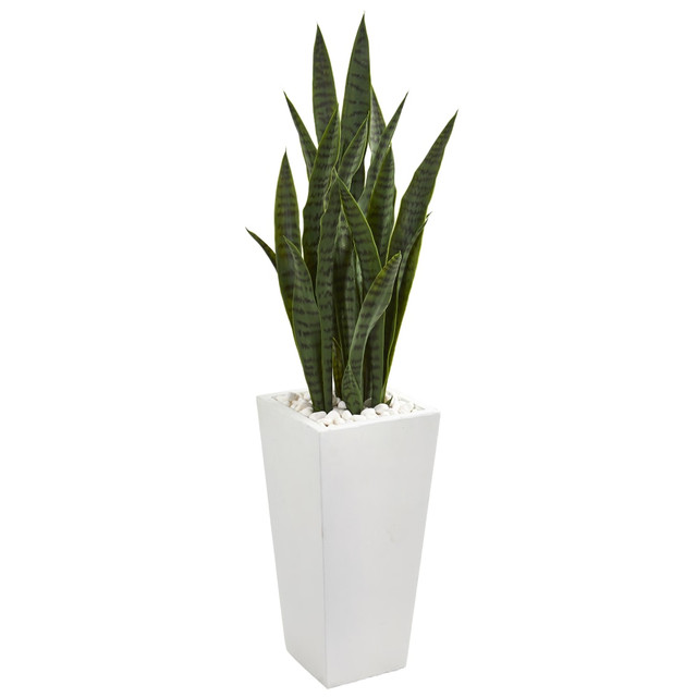NEARLY NATURAL INC. 9639 Nearly Natural Sansevieria 48inH Artificial Plant With Tower Planter, 48inH x 10inW x 10inD, Green/White NEARLY NATURAL INC. 9639 Nearly Natural Sansevieria 48inH Artificial Plant With Tower Planter, 48inH x 10inW x 10inD, Green/White