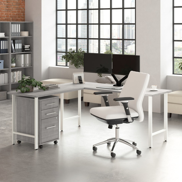 BUSH INDUSTRIES INC. HUS005PG Bush Business Furniture Hustle 72inW L-Shaped Corner Computer Desk with 3 Drawer Mobile File Cabinet, Platinum Gray, Standard Delivery Service BUSH INDUSTRIES INC. HUS005PG Bush Business Furniture Hustle 72inW L-Shaped Corner Computer Desk with 3 Drawer Mobile File Cabinet, Platinum Gray, Standard Delivery Service