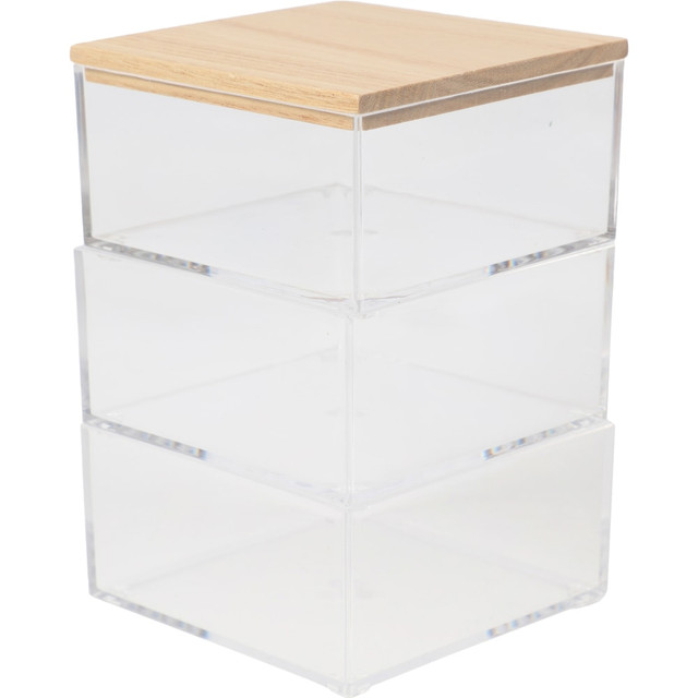 FLASH FURNITURE BEPB45173WDCLNT Martha Stewart Brody Plastic Storage Organizer Bins With Lid, 2inH x 3inW x 3-3/4inD, Clear/Light Natural, Set Of 3 Bins FLASH FURNITURE BEPB45173WDCLNT Martha Stewart Brody Plastic Storage Organizer Bins With Lid, 2inH x 3inW x 3-3/4inD, Clear/Light Natural, Set Of 3 Bins